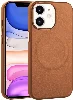 Apple iPhone 11 Kılıf PU Deri Magsafe Wireless Şarj Özellikli Derix Kapak - Kahverengi