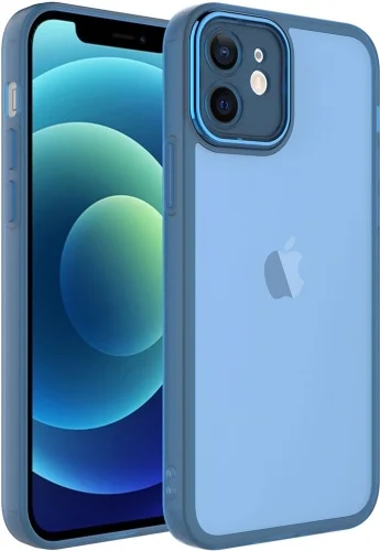 Apple iPhone 11 Kılıf Şeffaf Esnek Silikon Kenarları Buzlu Kamera Korumalı Post Kapak - Mavi