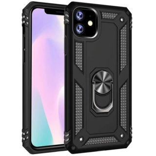 Apple iPhone 11 Kılıf Silikon Zırhlı Standlı Yüzüklü Mıknatıslı Tank Kapak - Siyah