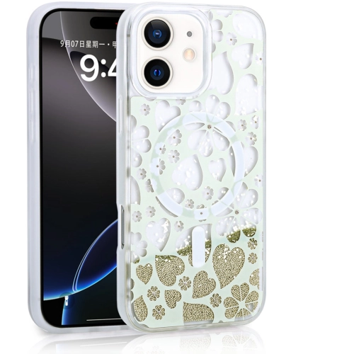 Apple iPhone 11 Kılıf Sıvılı Simli Baskılı Şeffaf Arka Yüzey Zore Mossa Silikon Kapak - Gold