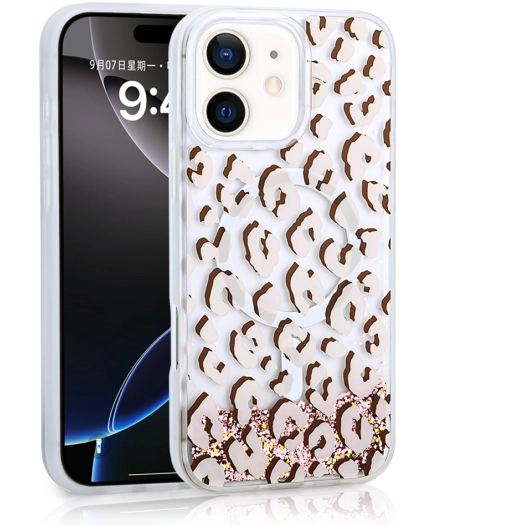 Apple iPhone 11 Kılıf Sıvılı Simli Baskılı Şeffaf Arka Yüzey Zore Mossa Silikon Kapak - Pembe