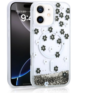 Apple iPhone 11 Kılıf Sıvılı Simli Baskılı Şeffaf Arka Yüzey Zore Mossa Silikon Kapak - Siyah