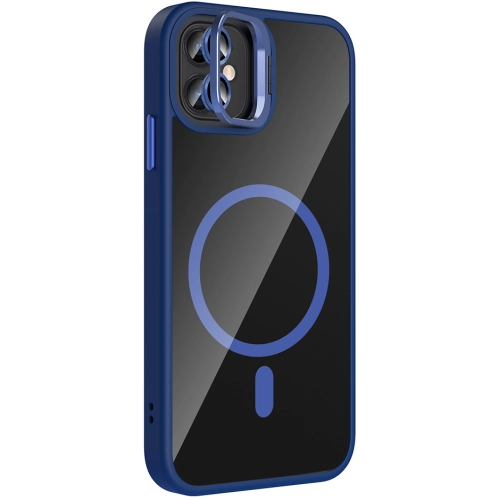 Apple iPhone 11 Kılıf Standlı ve Kamera Lens Hediyeli M-Safe Şarj Özellikli Etro Kapak - Lacivert