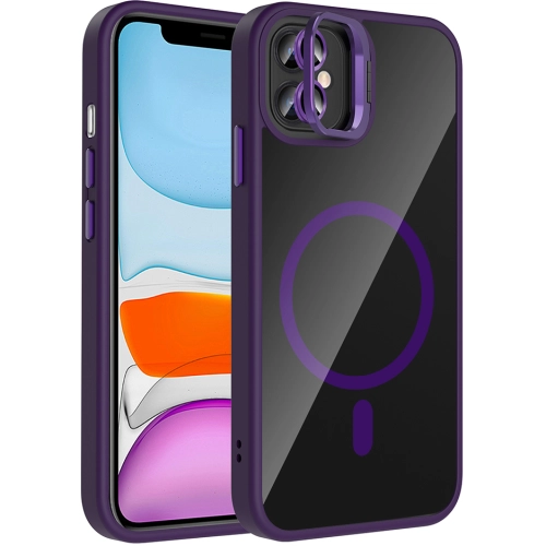 Apple iPhone 11 Kılıf Standlı ve Kamera Lens Hediyeli M-Safe Şarj Özellikli Etro Kapak - Derin Mor