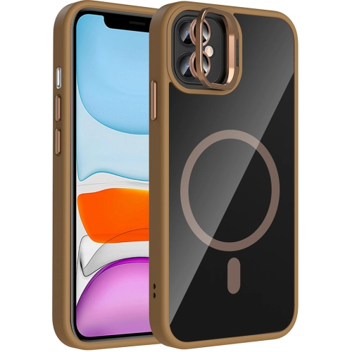 Apple iPhone 11 Kılıf Standlı ve Kamera Lens Hediyeli M-Safe Şarj Özellikli Etro Kapak - Desert Titanyum