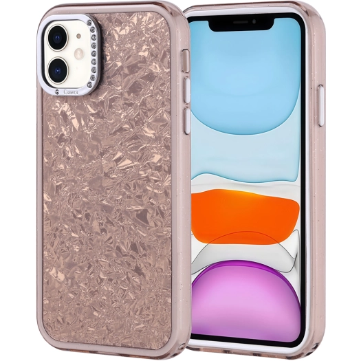 Apple iPhone 11 ile Uyumlu Kılıf Buzlu Parıltılı Lüks Kamera Lens Darbeye Dayanıklı Kapi Kapak - Gold