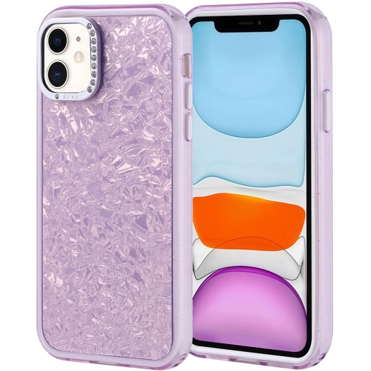 Apple iPhone 11 ile Uyumlu Kılıf Buzlu Parıltılı Lüks Kamera Lens Darbeye Dayanıklı Kapi Kapak - Lila