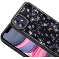 Apple iPhone 11 Kılıf Taşlı ve Simli Tasarım Lux Işıltılı Azra Kapak - Siyah