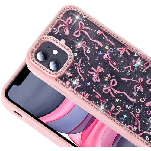 Apple iPhone 11 Kılıf Taşlı ve Simli Tasarım Lux Işıltılı Azra Kapak - Pembe