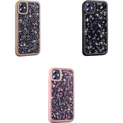 Apple iPhone 11 Kılıf Taşlı ve Simli Tasarım Lux Işıltılı Azra Kapak - Pembe