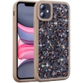 Apple iPhone 11 Kılıf Taşlı ve Simli Tasarım Lux Işıltılı Azra Kapak - Gold