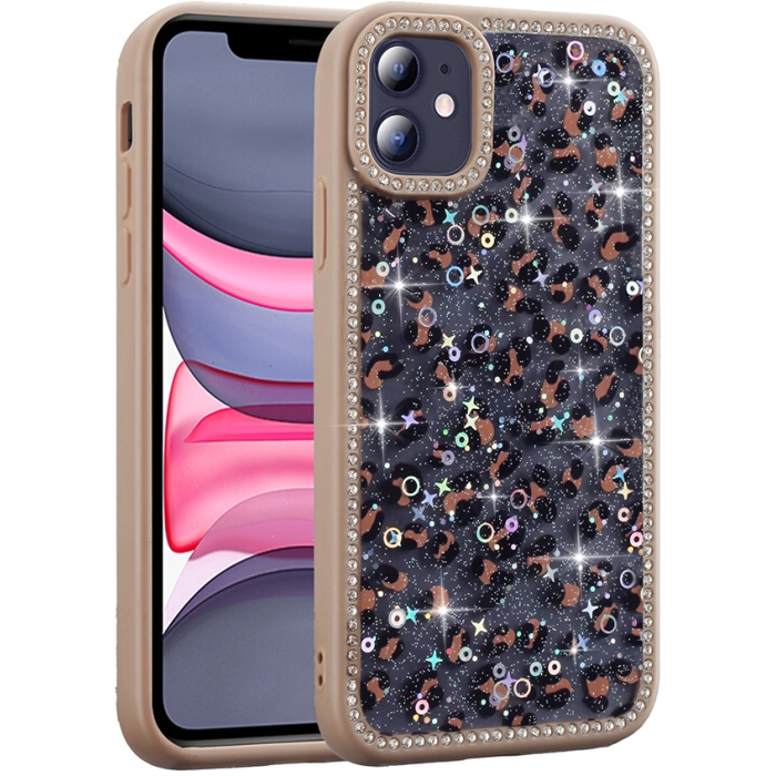 Apple iPhone 11 Kılıf Taşlı ve Simli Tasarım Lux Işıltılı Azra Kapak - Gold