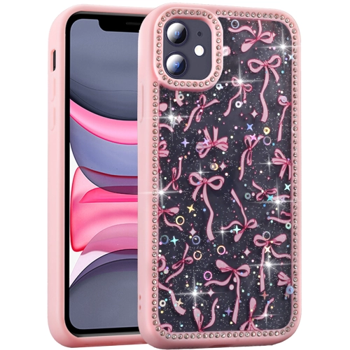 Apple iPhone 11 Kılıf Taşlı ve Simli Tasarım Lux Işıltılı Azra Kapak - Pembe