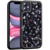 Apple iPhone 11 Kılıf Taşlı ve Simli Tasarım Lux Işıltılı Azra Kapak - Siyah