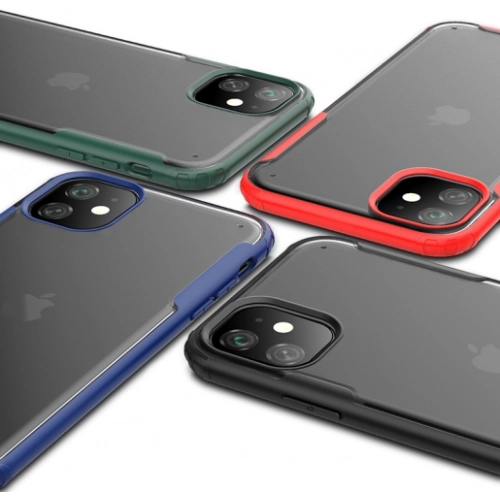 Apple iPhone 11 Kılıf Volks Serisi Kenarları Silikon Arkası Şeffaf Sert Kapak - Kırmızı