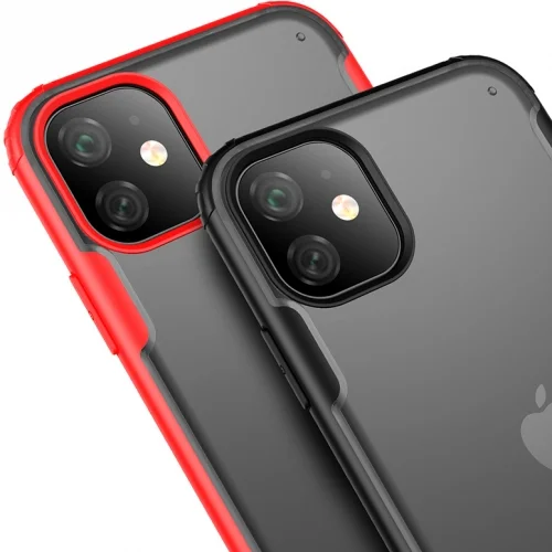 Apple iPhone 11 Kılıf Volks Serisi Kenarları Silikon Arkası Şeffaf Sert Kapak - Kırmızı