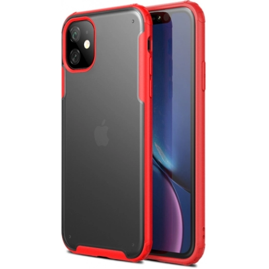 Apple iPhone 11 Kılıf Volks Serisi Kenarları Silikon Arkası Şeffaf Sert Kapak - Kırmızı
