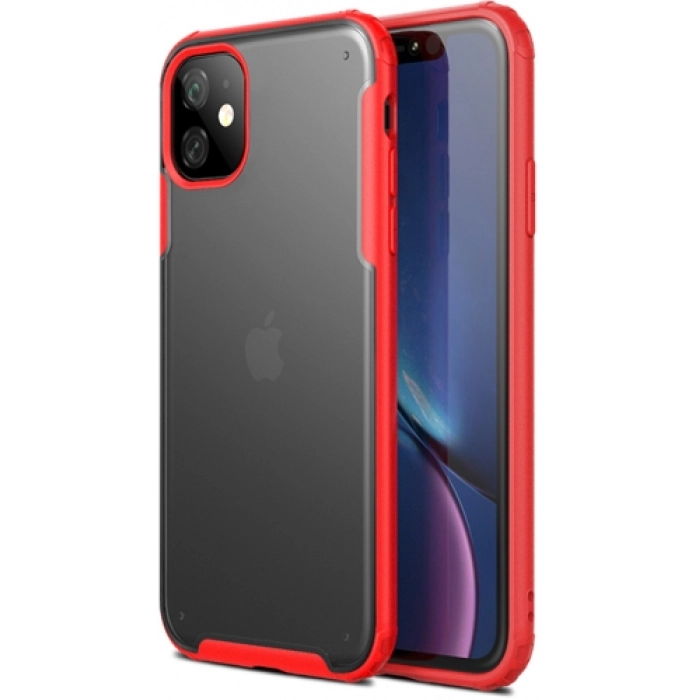 Apple iPhone 11 Kılıf Volks Serisi Kenarları Silikon Arkası Şeffaf Sert Kapak - Kırmızı