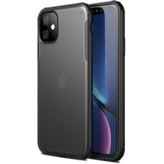 Apple iPhone 11 Kılıf Volks Serisi Kenarları Silikon Arkası Şeffaf Sert Kapak - Siyah
