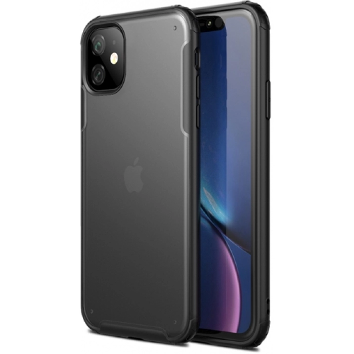 Apple iPhone 11 Kılıf Volks Serisi Kenarları Silikon Arkası Şeffaf Sert Kapak - Siyah