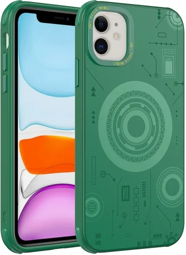 Apple iPhone 11 Kılıf Wireless Şarj Özellikli Desenli Hot Mıknatıslı Magsafe Kapak - Yeşil