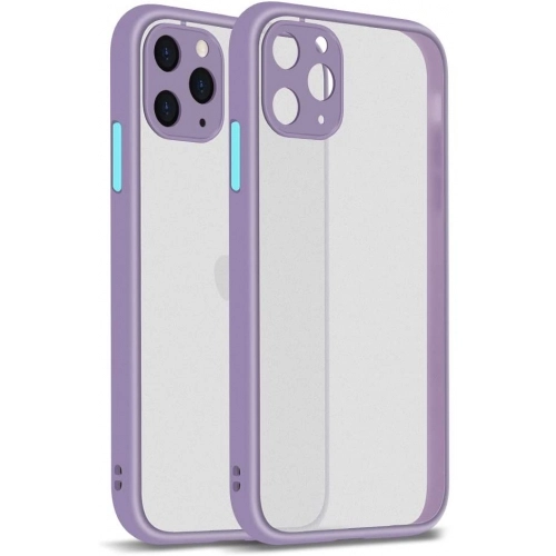 Apple iPhone 11 Pro Kılıf Kamera Korumalı Arkası Şeffaf Mat Silikon Kapak - Mor