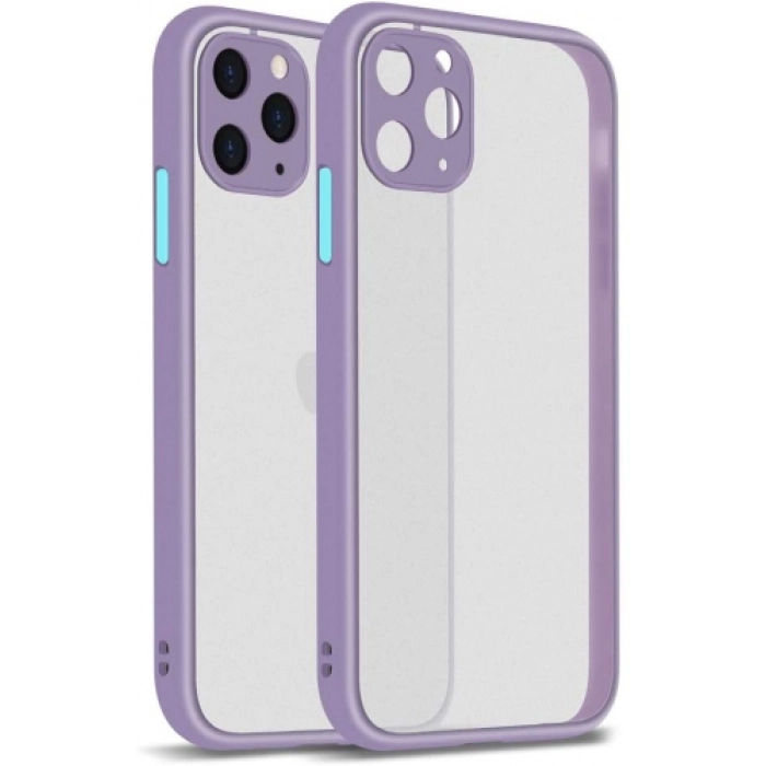 Apple iPhone 11 Pro Kılıf Kamera Korumalı Arkası Şeffaf Mat Silikon Kapak - Mor