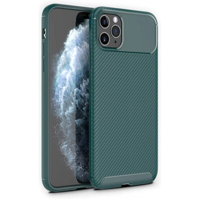 Apple iPhone 11 Pro Kılıf Silikon Parmak İzi Bırakmayan Karbon Soft Negro Kapak - Yeşil