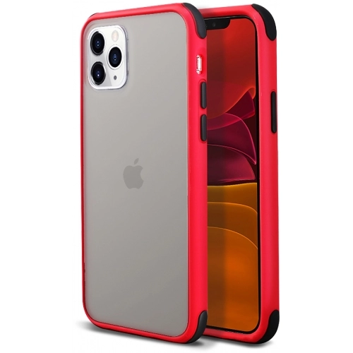 Apple iPhone 11 Pro Kılıf Renkli Köşeli Arkası Şeffaf Mat Tiron Kapak - Kırmızı