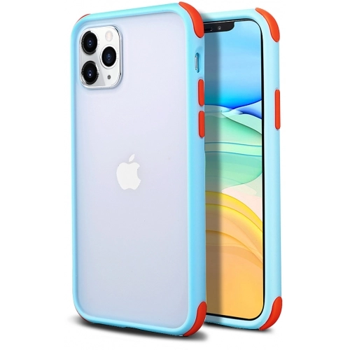 Apple iPhone 11 Pro Kılıf Renkli Köşeli Arkası Şeffaf Mat Tiron Kapak - Mavi