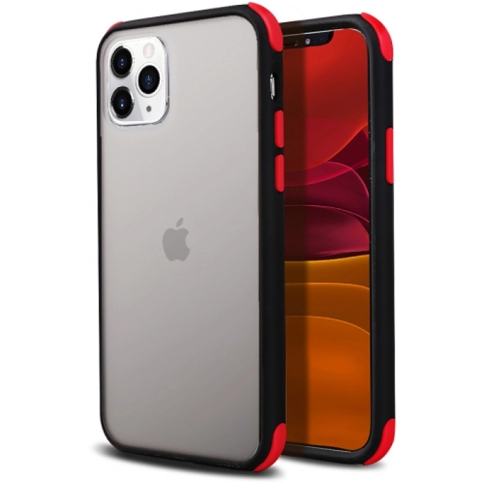 Apple iPhone 11 Pro Kılıf Renkli Köşeli Arkası Şeffaf Mat Tiron Kapak - Siyah