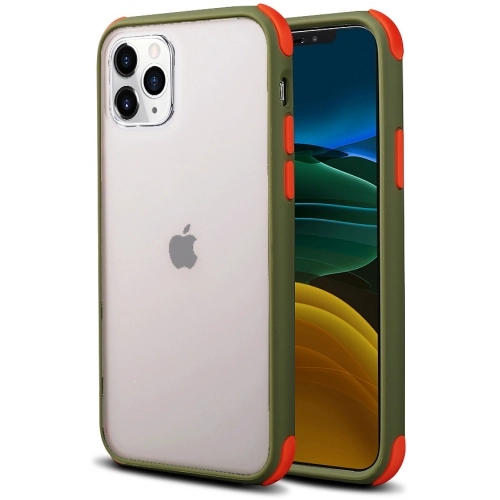 Apple iPhone 11 Pro Kılıf Renkli Köşeli Arkası Şeffaf Mat Tiron Kapak - Yeşil