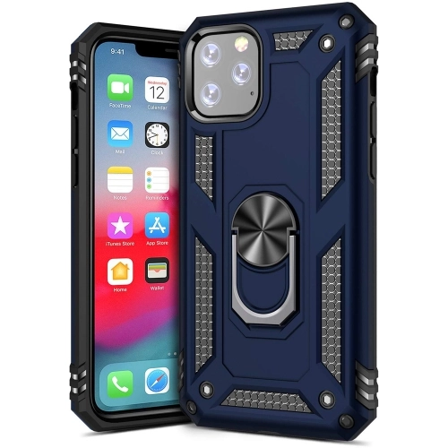 Apple iPhone 11 Pro Kılıf Silikon Zırhlı Standlı Yüzüklü Mıknatıslı Tank Kapak - Lacivert