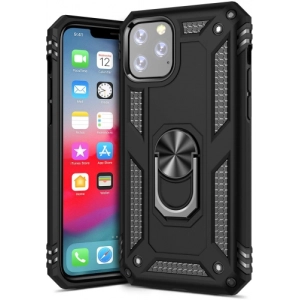 Apple iPhone 11 Pro Kılıf Silikon Zırhlı Standlı Yüzüklü Mıknatıslı Tank Kapak - Siyah