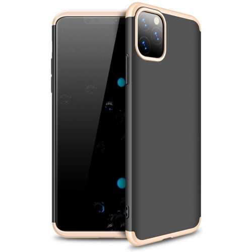 Apple iPhone 11 Pro Max Kılıf 3 Parçalı 360 Tam Korumalı Rubber AYS Kapak - Gold - Siyah