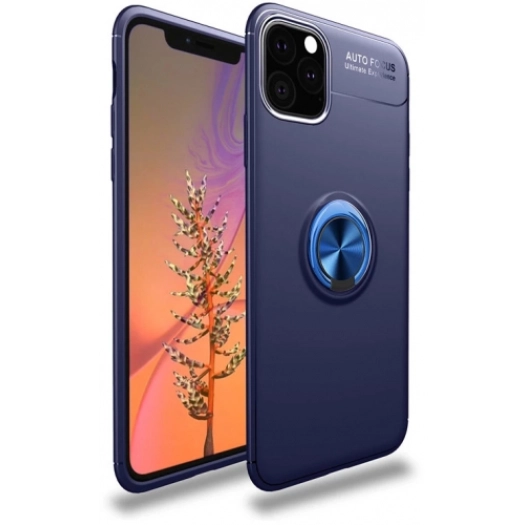 Apple iPhone 11 Pro Max Kılıf Renkli Silikon Yüzüklü Standlı Auto Focus Ravel Kapak - Mavi