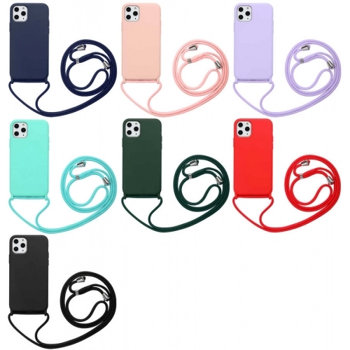 Apple iPhone 11 Pro Max Kılıf Kadife İç Yüzeyli Boyun Askılı Mat Silikon - Lacivert