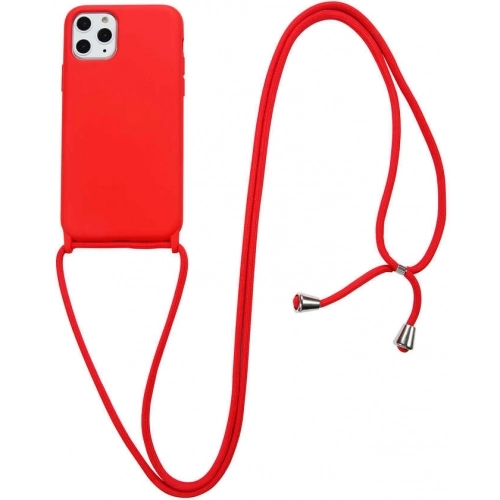 Apple iPhone 11 Pro Max Kılıf Kadife İç Yüzeyli Boyun Askılı Mat Silikon - Lacivert