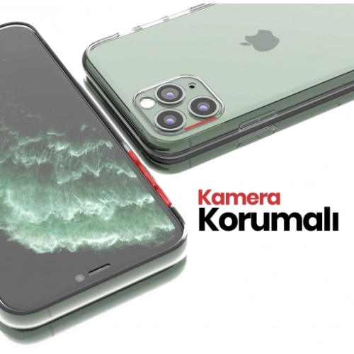 Apple iPhone 11 Pro Max Kılıf Kamera Korumalı Esnek Silikon Kapak - Şeffaf