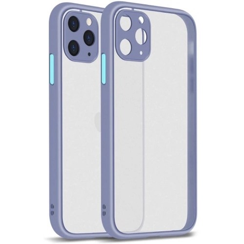 Apple iPhone 11 Pro Max Kılıf Kamera Korumalı Arkası Şeffaf Mat Silikon Kapak - Mor