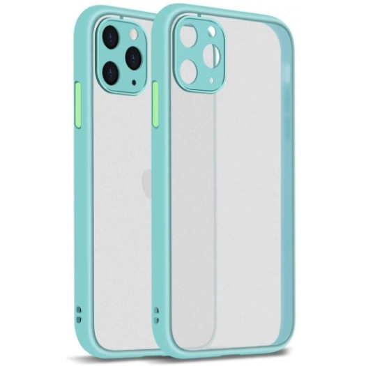 Apple iPhone 11 Pro Max Kılıf Kamera Korumalı Arkası Şeffaf Mat Silikon Kapak - Turkuaz