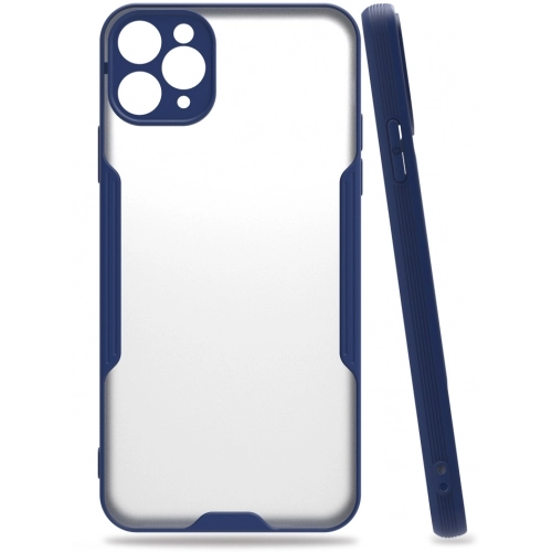 Apple iPhone 11 Pro Max Kılıf Renkli Silikon Kamera Lens Korumalı Şeffaf Parfe Kapak - Lacivert