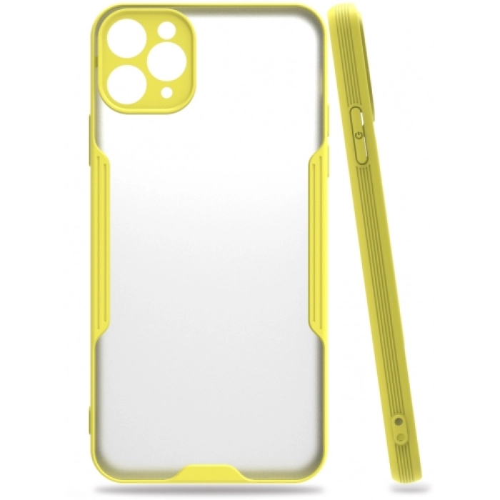 Apple iPhone 11 Pro Max Kılıf Renkli Silikon Kamera Lens Korumalı Şeffaf Parfe Kapak - Sarı