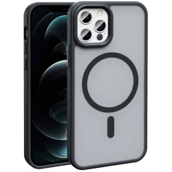 Apple iPhone 11 Pro Max Kılıf Magsafe Şarj Özellikli Renkli Mat Arka Yüzey Sio Kapak - Siyah