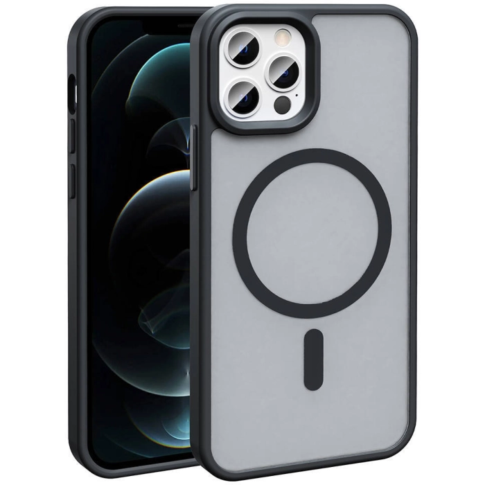 Apple iPhone 11 Pro Max Kılıf Magsafe Şarj Özellikli Renkli Mat Arka Yüzey Sio Kapak - Siyah