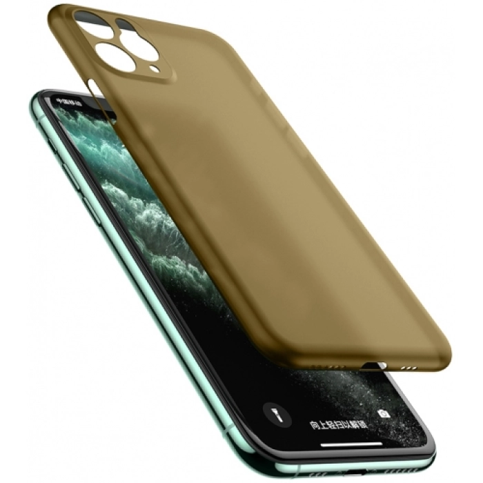Apple iPhone 11 Pro Max Kılıf Mat Şeffaf Esnek Kaliteli Ultra İnce PP Silikon  - Gold