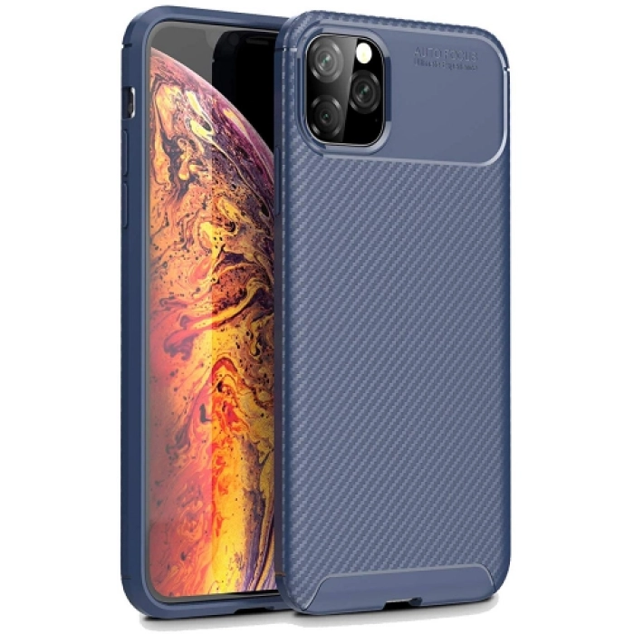 Apple iPhone 11 Pro Max Kılıf Silikon Parmak İzi Bırakmayan Karbon Soft Negro Kapak - Lacivert