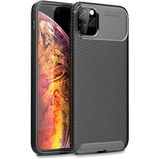 Apple iPhone 11 Pro Max Kılıf Silikon Parmak İzi Bırakmayan Karbon Soft Negro Kapak - Siyah