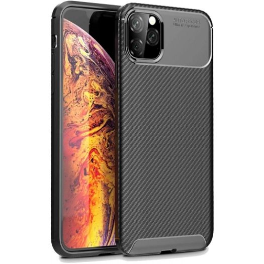 Apple iPhone 11 Pro Max Kılıf Silikon Parmak İzi Bırakmayan Karbon Soft Negro Kapak - Siyah