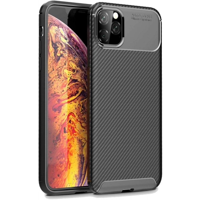 Apple iPhone 11 Pro Max Kılıf Silikon Parmak İzi Bırakmayan Karbon Soft Negro Kapak - Siyah